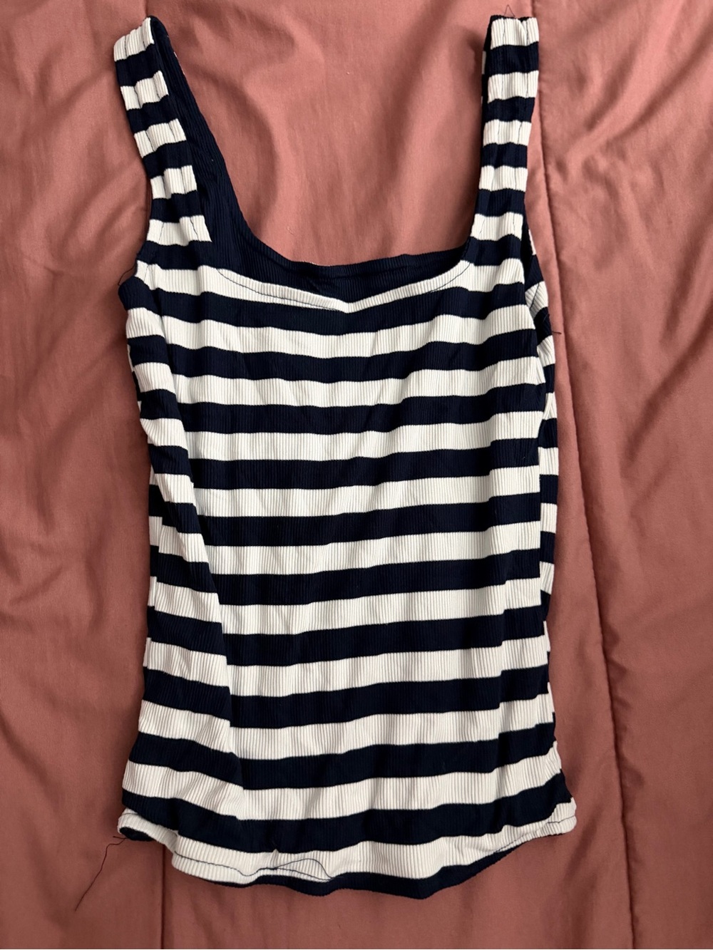 Striped Navy and White Ribbed Tank Top